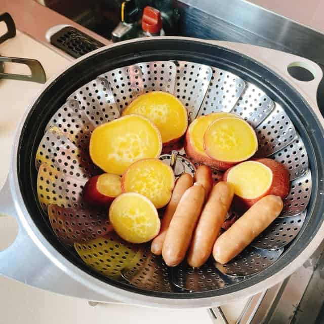 ダイソーのステンレス折りたたみ蒸し器で蒸し調理