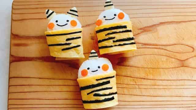 卵に海苔をはる