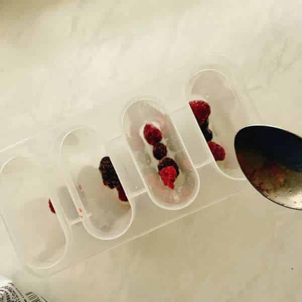 アイスケースに果物を少し入れます