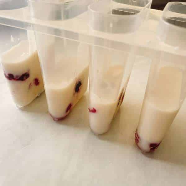 果物と寒天液を交互に入れます