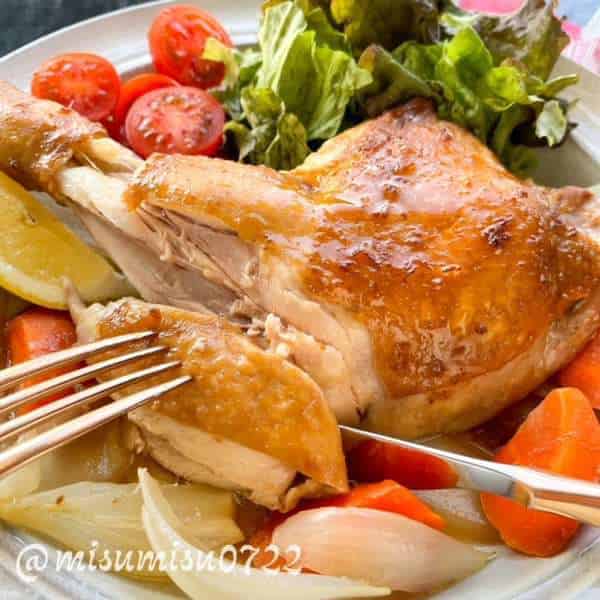 アラジントースターで焼いたチキンを切ったところ